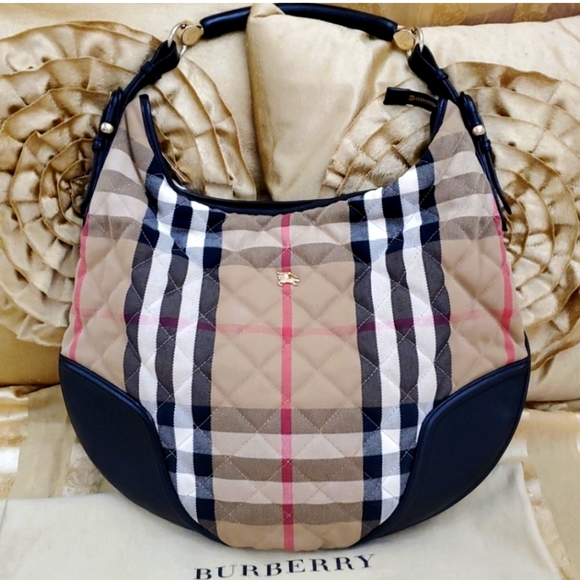 100% Authentic Burberry House Checkered Tan and Black Hobo Bag - Picture 1 of 16